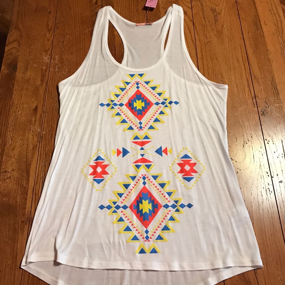 White tank with red blue Aztec design NWT